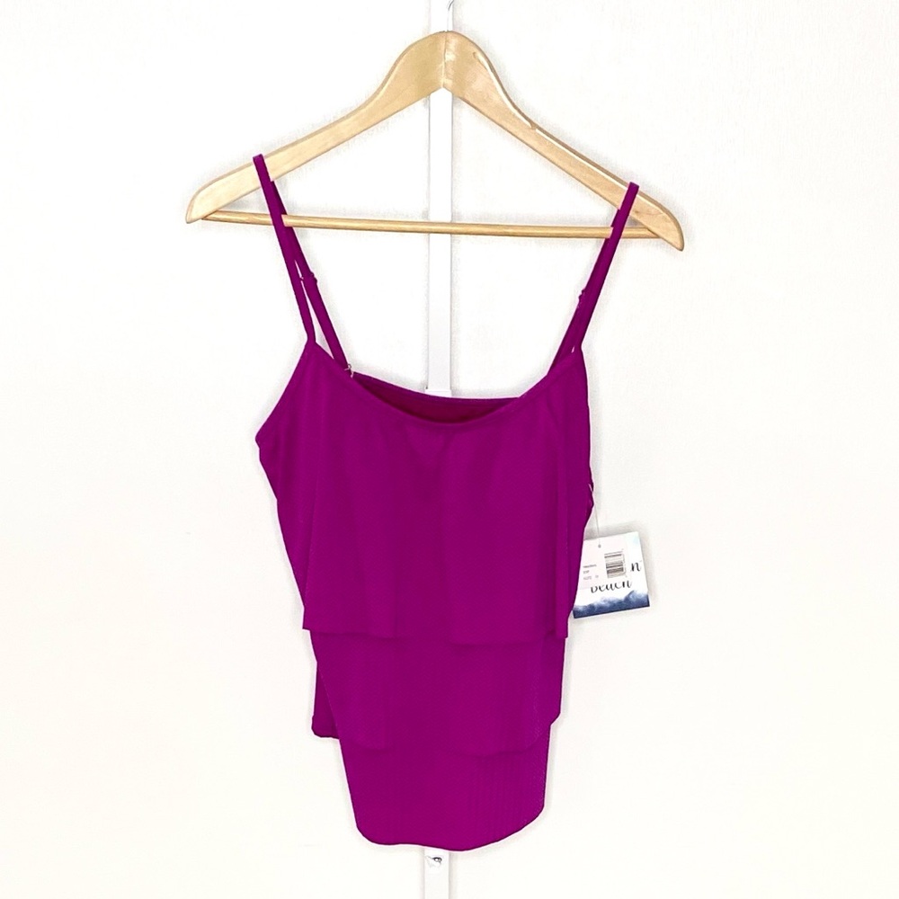 ✨NWT✨American Beach | Purple Jacquard Zig-Zag Design Tiered Tankini Top Sz 14